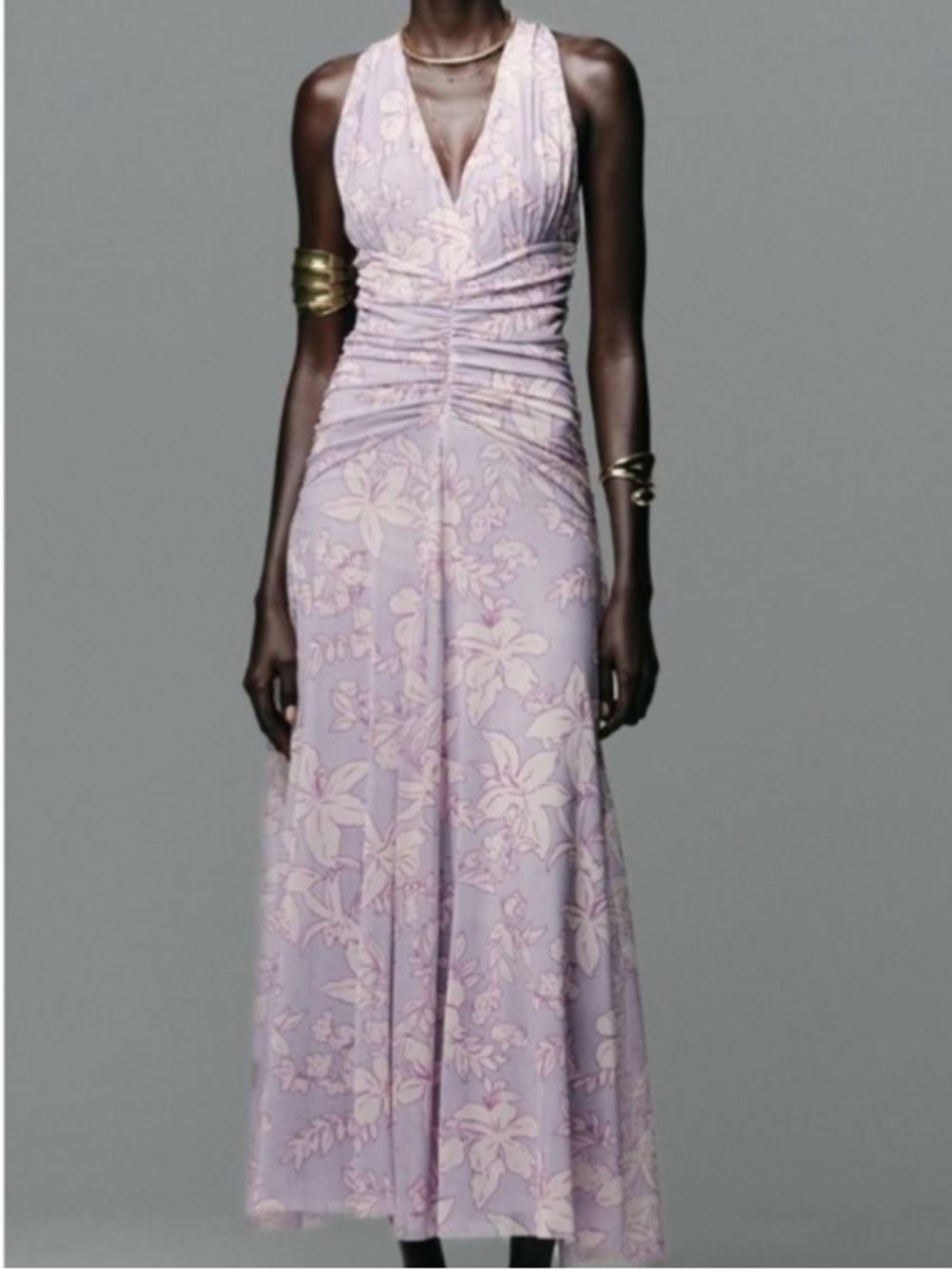 Lavender Floral Halter tulle  Maxi Dress